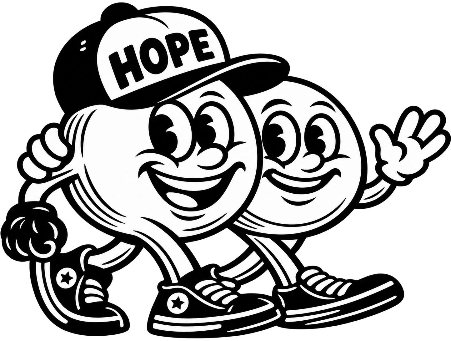 Hope in a Box logo — two cartoon characters in baseball caps and sneakers
